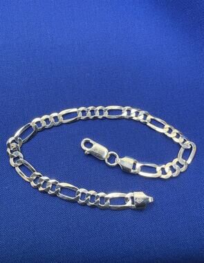 925 Italy Sterling Silver Flat Figaro Link Bracelet 4.6mm 8in